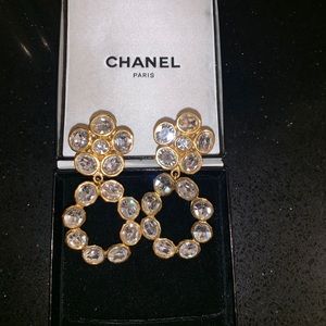 Chanel Clip On Crystal Gold Earrings